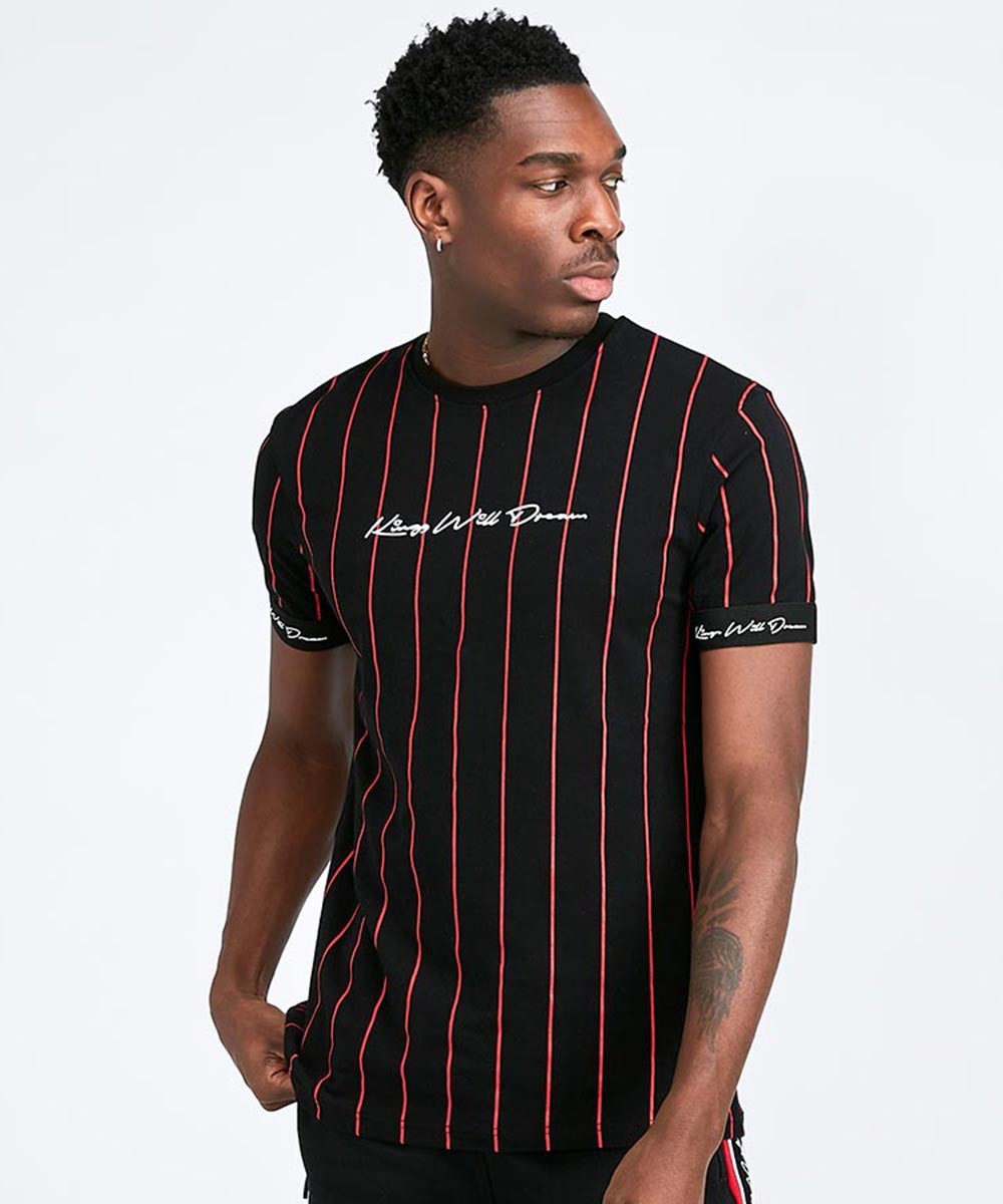 Clifton Pinstripe T-Shirt | Black / Red | KWD