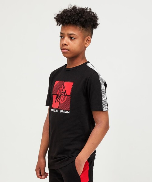 Kwd Boys Grayden T’shirt Age 14-15 Black With Red Sleeve Detail Embroidery